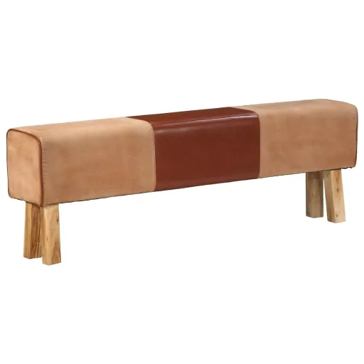 Banco Potro Gimnasio Cuero y Madera Acacia Maciza Marrón 160 cm
