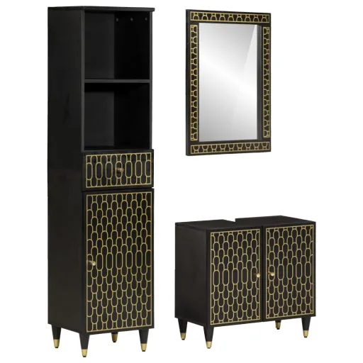 Conjunto de Muebles de Baño 3 Piezas Madera Maciza de Mango
