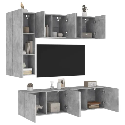 Muebles de TV de Pared 5 Pzas Madera Ingeniería Gris Hormigón