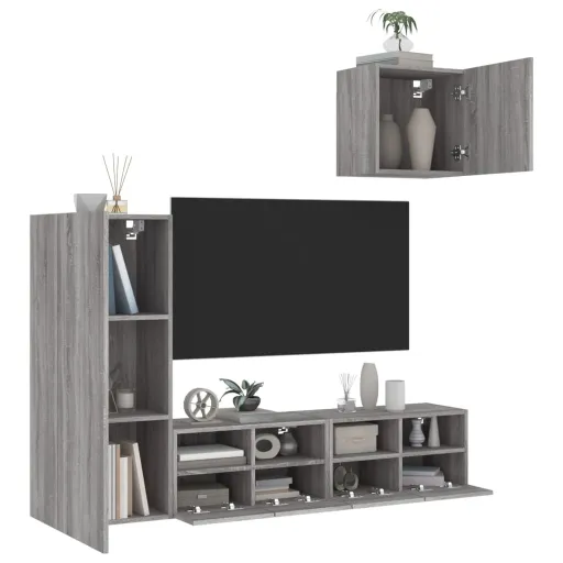 Muebles de TV de Pared 4 Pzas Madera de Ingeniería Gris Sonoma