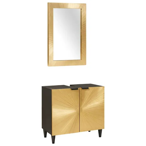 Juego de Muebles de Baño Con Estante   Negro y Dorado (2 pcs)