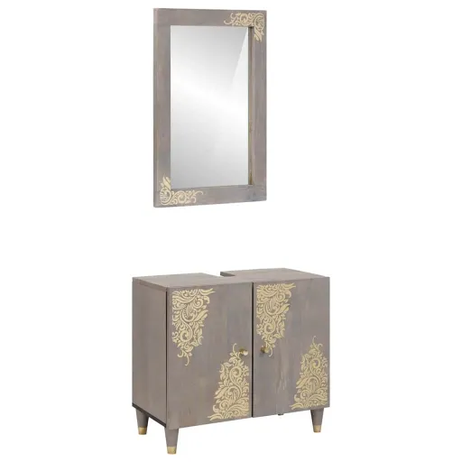 Juego de Muebles de Baño   Gris Madera de Mango Maciza (2 pcs)