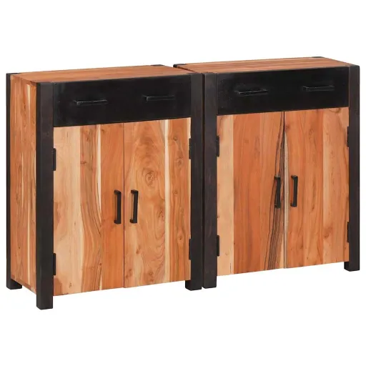 Aparador   Marrón 110 x 30 x 75 cm Madera de Acacia Sólida (2 pcs)
