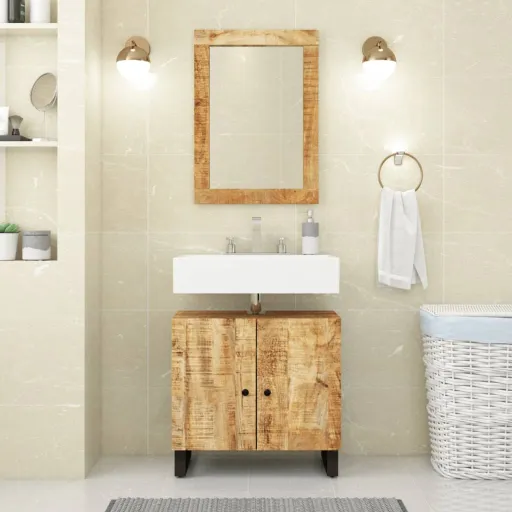 Espejo de Vidrio y Madera Maciza de Mango 70x50 cm