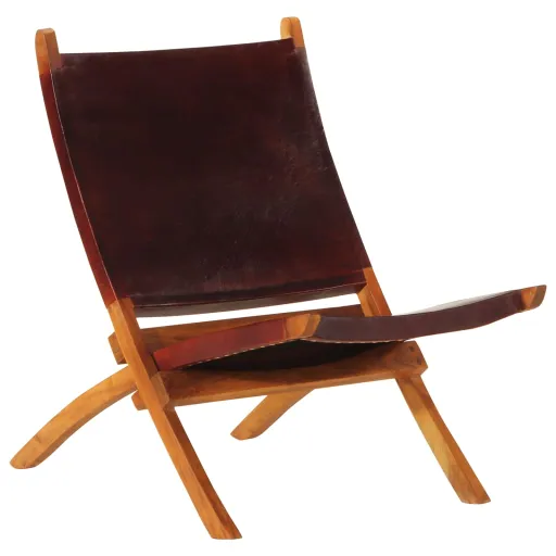 Silla de Relax Plegable Cuero Auténtico Marrón Oscuro