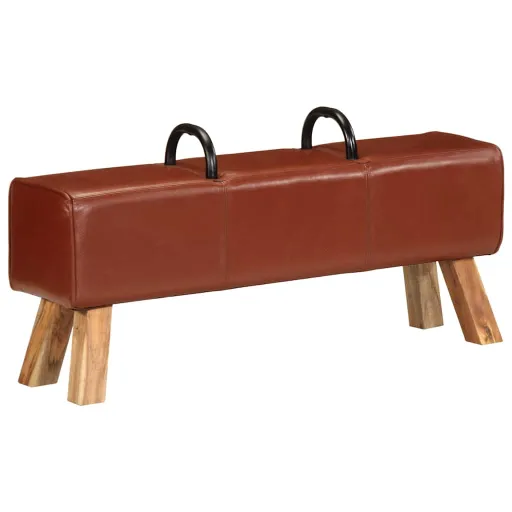 Banco Potro de Gimnasio Cuero Auténtico Marrón 110 cm