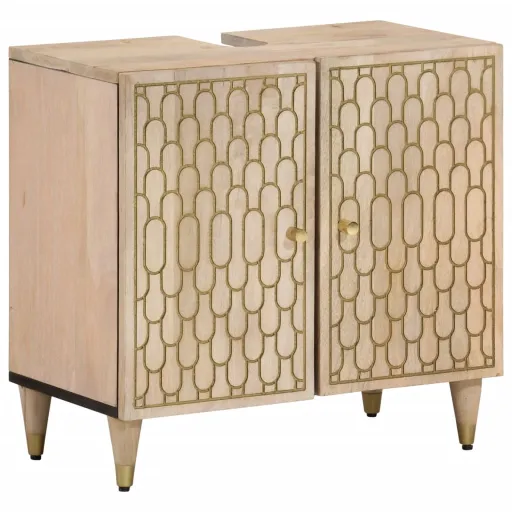 Armario de Lavabo Para Baño Madera Maciza de Mango 62x33x58 cm