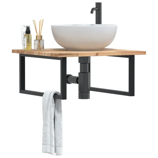 Estante de Lavabo de Pared Acero y Madera Maciza de Acacia