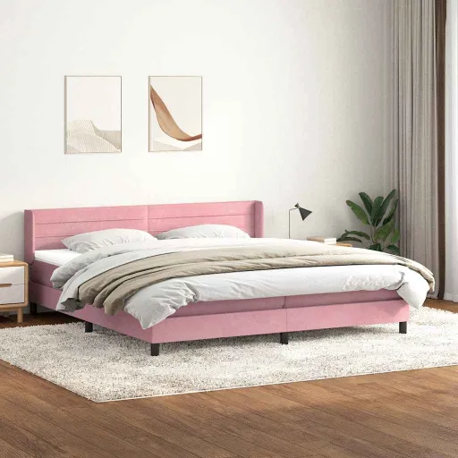 Cama Box Spring Con Colchón Terciopelo Rosa 180x210 cm