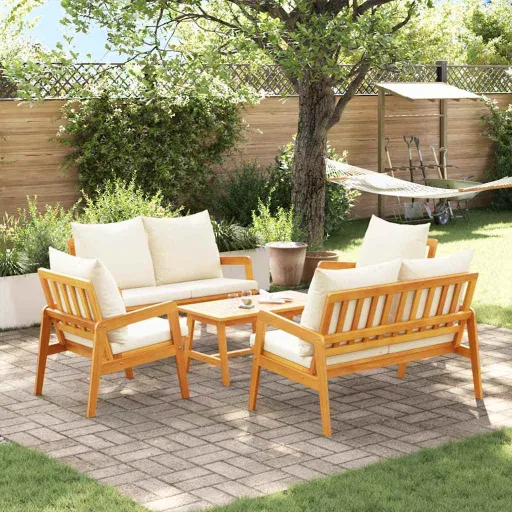 Conjunto Bistro Con Cojín   Marrón Madera de Acacia Sólida (5 pcs)