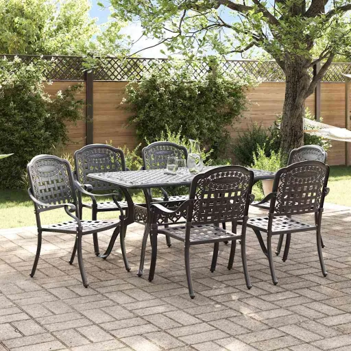 Conjunto de Comedor de Jardín   Negro Aluminio (7 pcs)