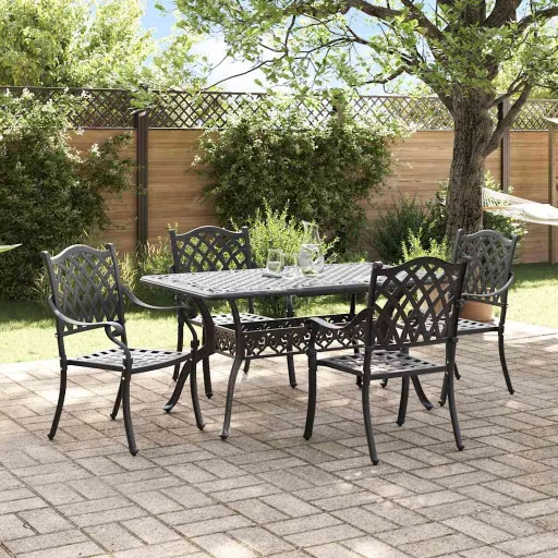 Conjunto de Comedor de Jardín   Negro Aluminio (5 pcs)