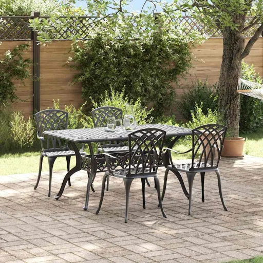 Conjunto de Comedor de Jardín   Negro Aluminio (5 pcs)