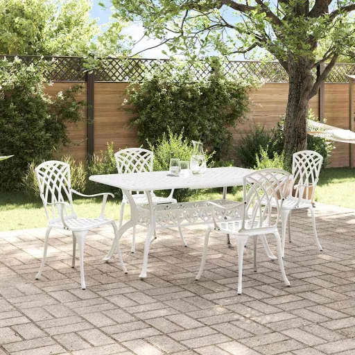 Conjunto de Comedor de Jardín   Blanco Aluminio (5 pcs)