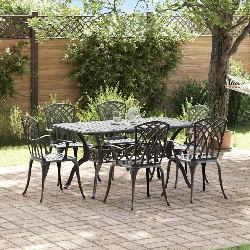 Conjunto de Comedor de Jardín   Negro Aluminio (7 pcs)