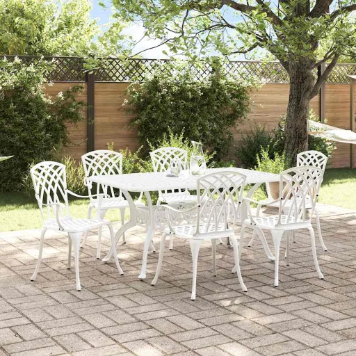 Conjunto de Comedor de Jardín   Blanco Aluminio (7 pcs)