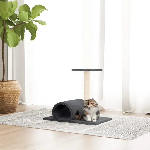Poste Rascador Para Gatos Con Túnel Gris Oscuro 60x34,5x50 cm