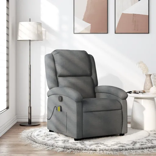 Sillón Reclinable de Masaje de Tela Gris Oscuro