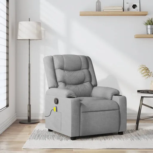 Sillón Reclinable de Masaje de Tela Gris Claro