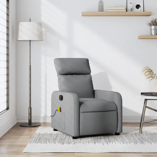 Sillón Reclinable de Masaje de Tela Gris Claro