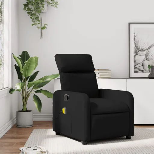 Sillón Reclinable de Masaje de Piel Sintética Negra