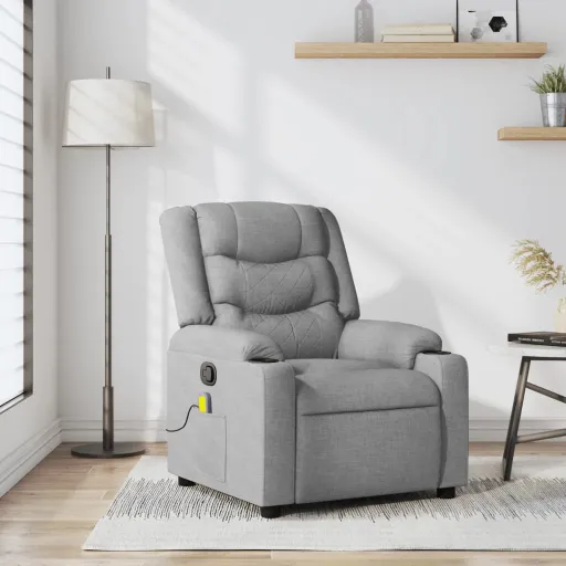 Sillón Reclinable de Masaje de Tela Gris Claro