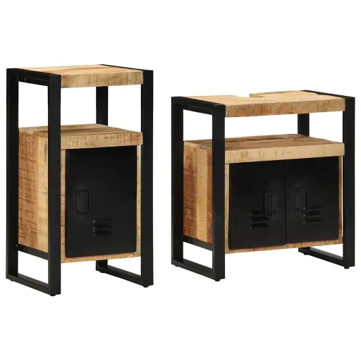 Juego de Muebles de Baño   Madera de Mango Maciza y Rugosa (2 pcs)