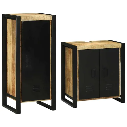 Juego de Muebles de Baño   Marrón Madera de Mango Sólido (2 pcs)