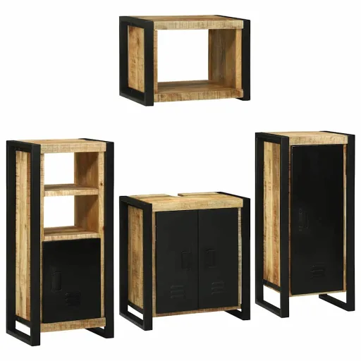 Juego de Muebles de Baño   Marrón Madera de Mango Sólido (4 pcs)