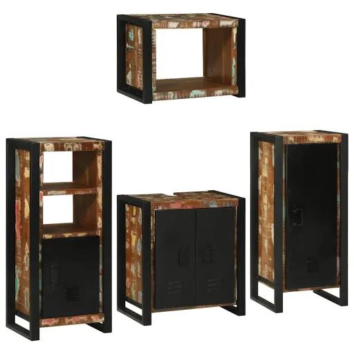 Juego de Muebles de Baño   Madera Reciclada Maciza (4 pcs)