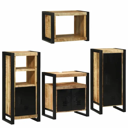 Juego de Muebles de Baño   Marrón Madera de Mango Sólido (4 pcs)