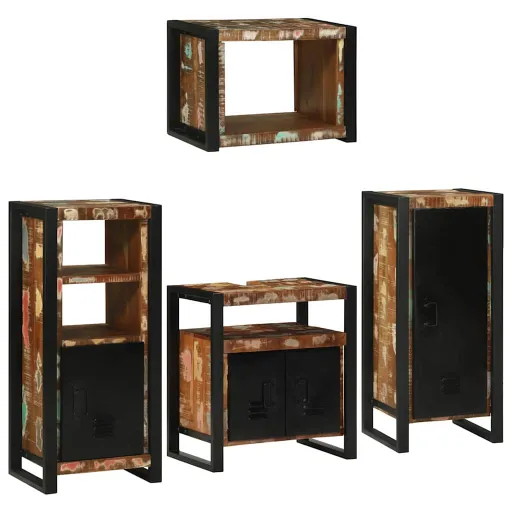 Juego de Muebles de Baño   Madera Reciclada Maciza (4 pcs)