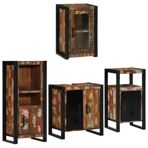 Juego de Muebles de Baño   Madera Reciclada Maciza (4 pcs)