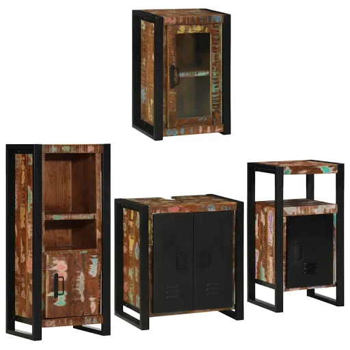 Juego de Muebles de Baño   Madera Reciclada Maciza (4 pcs)