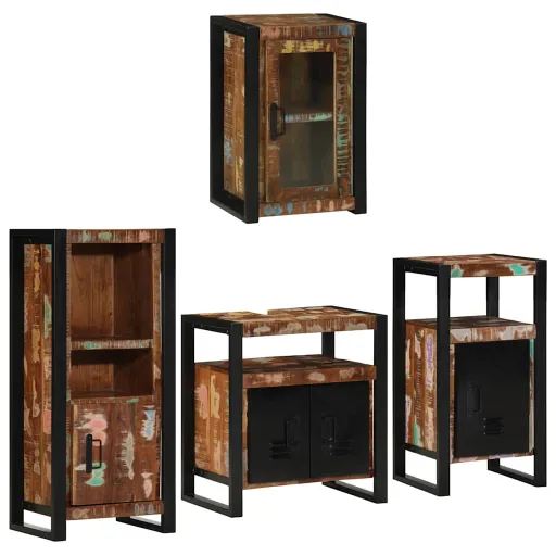 Juego de Muebles de Baño   Madera Reciclada Maciza (4 pcs)