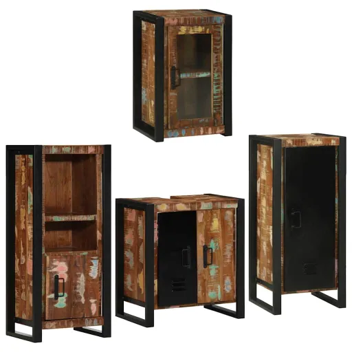Juego de Muebles de Baño   Madera Reciclada Maciza (4 pcs)
