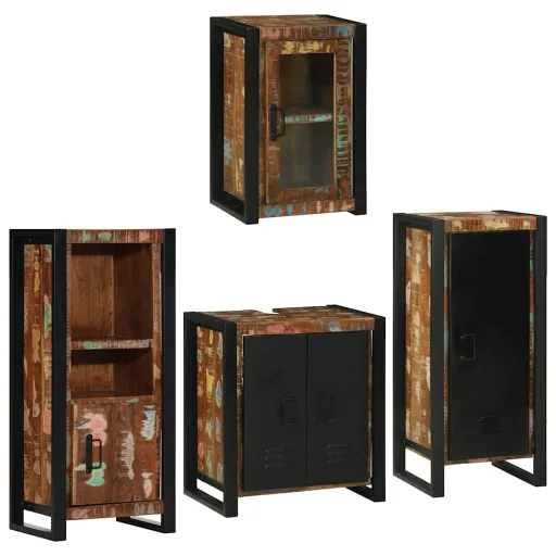 Juego de Muebles de Baño   Madera Reciclada Maciza (4 pcs)