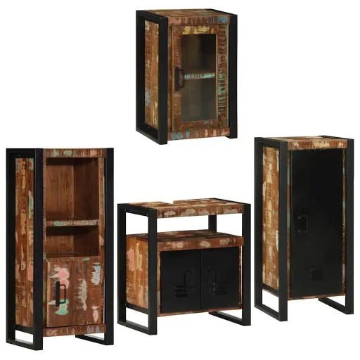 Juego de Muebles de Baño   Madera Reciclada Maciza (4 pcs)