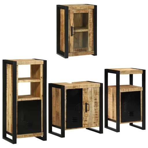 Juego de Muebles de Baño   Marrón Madera de Mango Maciza (4 pcs)
