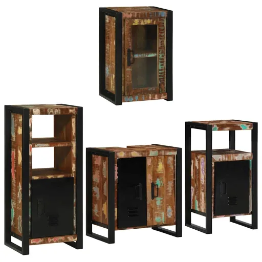Juego de Muebles de Baño   Madera Reciclada Maciza (4 pcs)