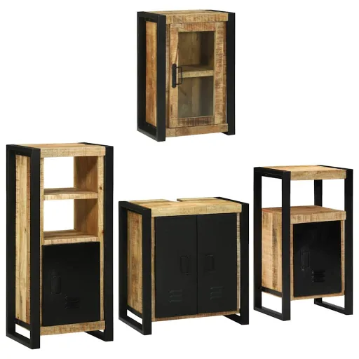 Juego de Muebles de Baño   Marrón Madera de Mango Maciza (4 pcs)