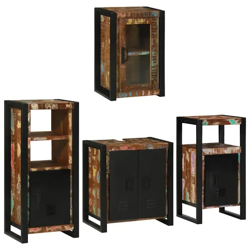 Juego de Muebles de Baño   Madera Reciclada Maciza (4 pcs)