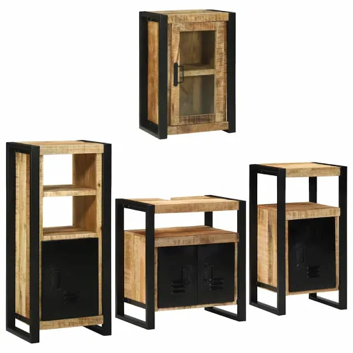 Juego de Muebles de Baño   Marrón Madera de Mango Maciza (4 pcs)