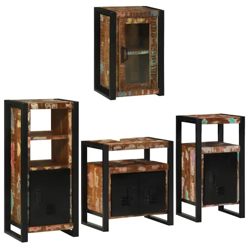Juego de Muebles de Baño   Madera Reciclada Maciza (4 pcs)