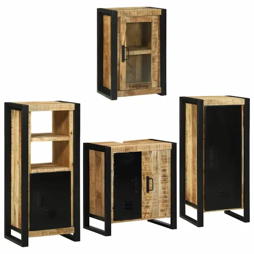 Juego de Muebles de Baño   Marrón Madera de Mango Maciza (4 pcs)