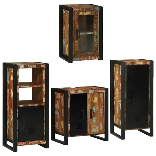 Juego de Muebles de Baño   Madera Reciclada Maciza (4 pcs)