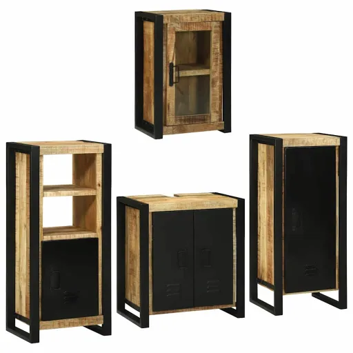 Juego de Muebles de Baño   Marrón Madera de Mango Maciza (4 pcs)