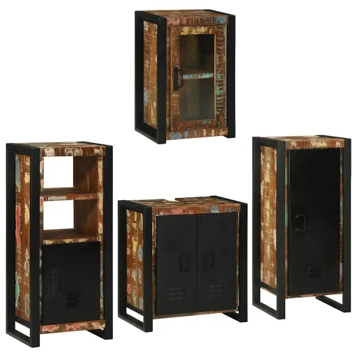 Juego de Muebles de Baño   Madera Reciclada Maciza (4 pcs)