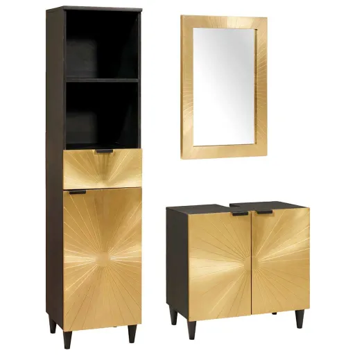 Juego de Muebles de Baño Con Cajón   Negro y Dorado (3 pcs)