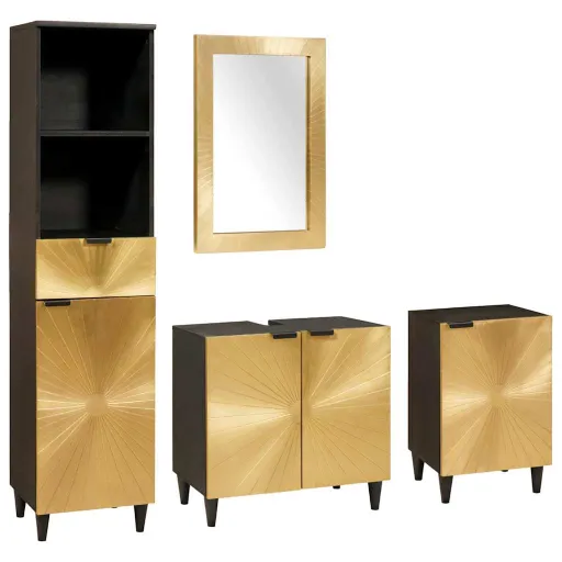 Juego de Muebles de Baño Con Cajón   Negro y Dorado (4 pcs)